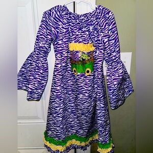 Girls Mardi Gras Hand Smocked Zebra Print Dress Sz 6 NWOT